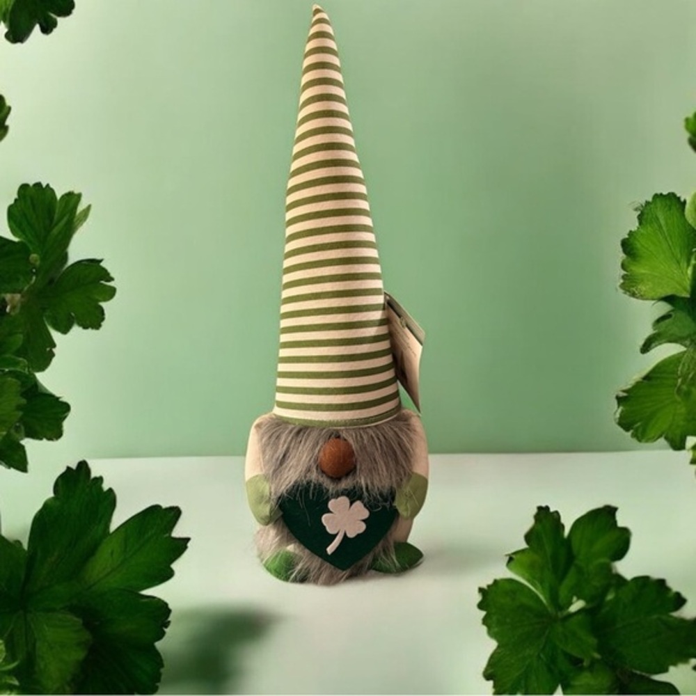 Huntington Home 20” St Patrick’s Day Green and Cream Striped Gnome Plush